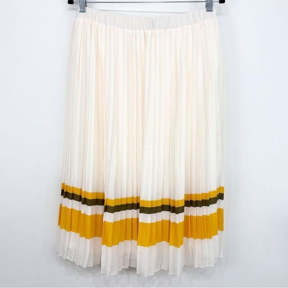 Banana Republic Factory Cream Pleated Yellow Green Hem Stripe A-Line Skirt NEW - Picture 8 of 16